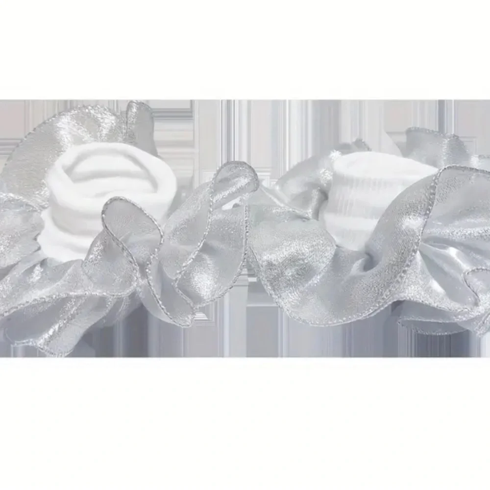 Girls White Silver Ruffle Lace Dress Socks | Cotton Blend | Size S 1–3 Years